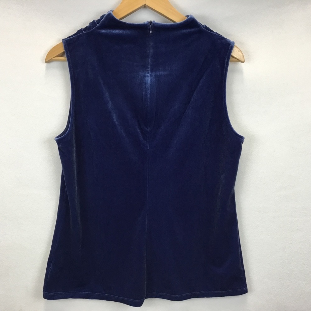 Talbots Velvet Sleeveless Cowl Neck Blouse Top Blue Evening Holiday Party Size M - Picture 2 of 8